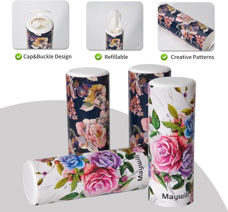 Maywill Car Tissues Cylinder Holder with Facial Tissue, Round Car Tissues Holder with Cap,Suitable for Car Cup Holder,Travel Tissue Tubes Box Container,Car Box Container(4 Pack, 200 Sheets) - Image 3